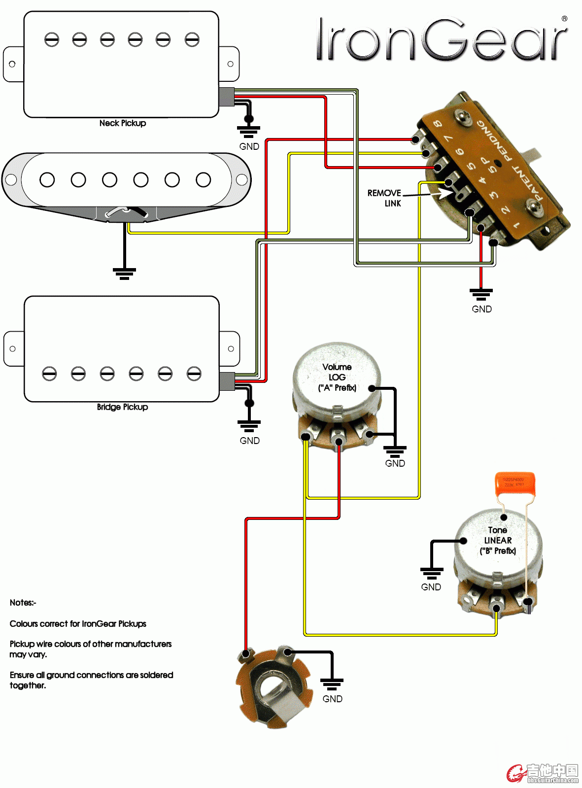 HSH 双单双 拾音器 典型电路图