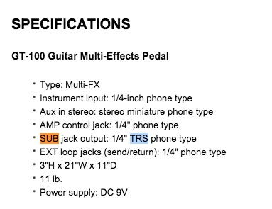 GT-100 Sub Outputs