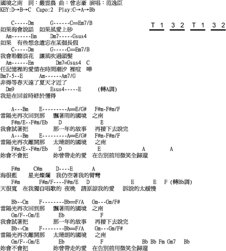 國境之南歌詞及和弦  上面的是前奏